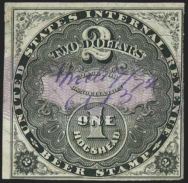 2 D 1hhd -1870- ScREA19-Black-Lilac security lines - Violet 1872 manuscript cancel -Priester 20B Census 28 - Ex Tolman - PF cert