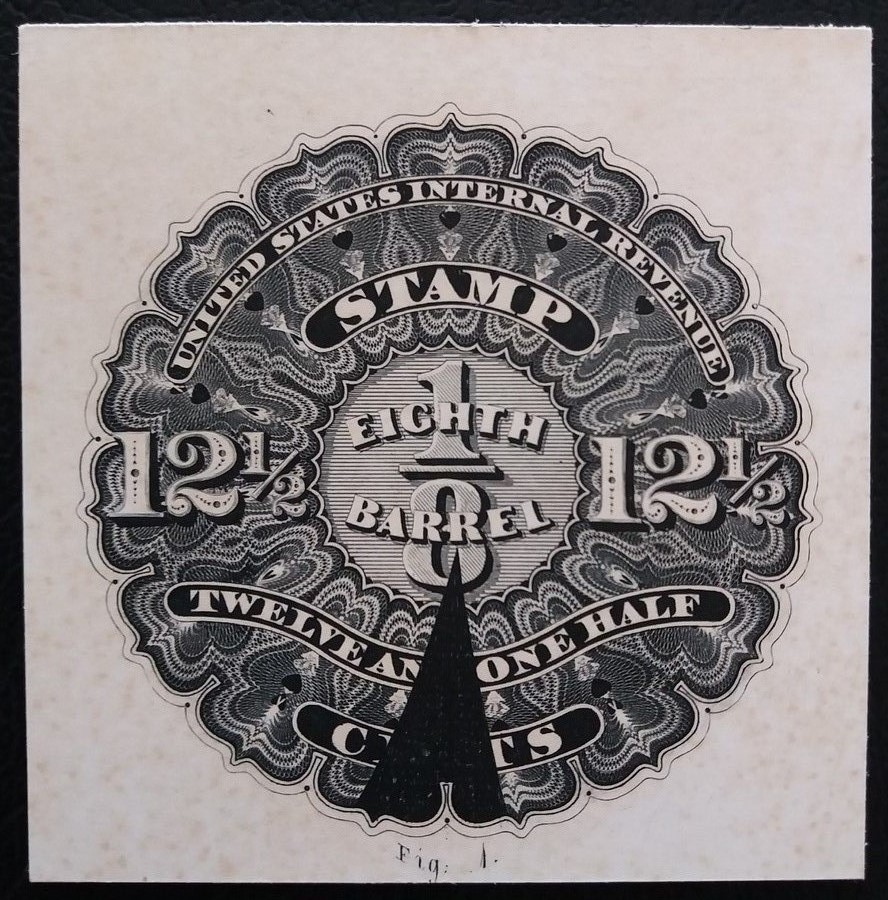 Black Engraved on Cardboard Series Beer stamps -from the Ordway American Bond Detector pub 1869