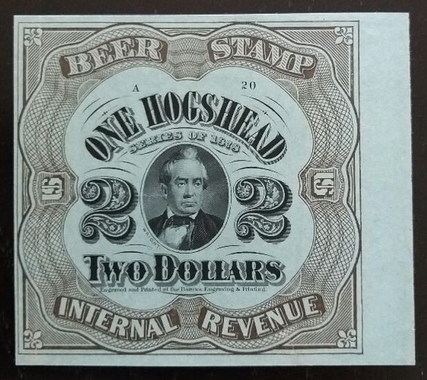 2D 1 hogshead- 1878 Sc REA43 -brown - green paper -Silas Wright -Plate A Position 20-One line under Dollars- mint - Priester 44B