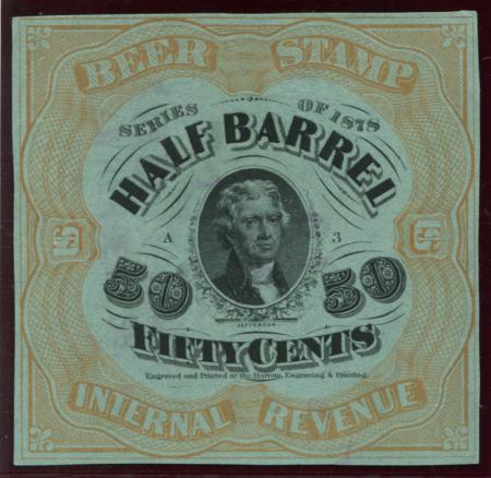 50c 1/2 Barrel- 1878 -Sc REA 41 - orange-green paper - Jefferson - plate A -position 3-one line under dollar-Priester 42bB 