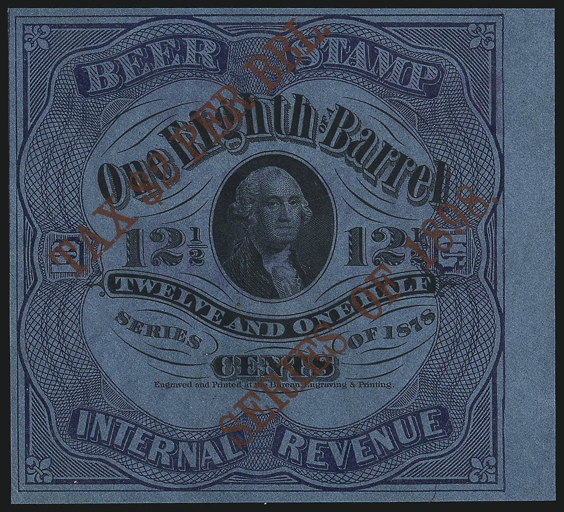 25c 1/8 Barrel- 1898 Sc REA51 - Washington- Type B Surcharge on 12-1/2c REA37f-Blue on Dark Blue paper-Priester46B Census 59 