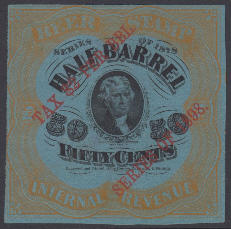 1 D 1/2 Barrel- 1898 Sc REA48 -Jefferson- Type A Surcharge on 50c REA41f-Priester 55A Census 84