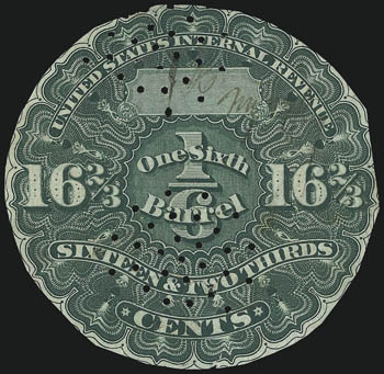 16-2/3c-1/6 Barrel-1867- Sc REA8- Dark Green -Cut to Shape- Ms cancel-Priester 8D Census 10 Ex Scarsdale 