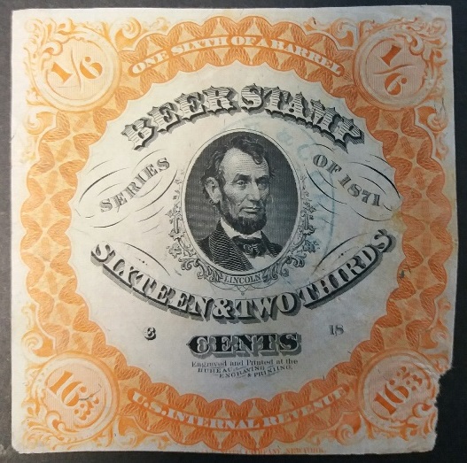 1/6 bbl.16-2/3 cent -REA 21a -Vermillion-Lincoln-Pinkish gray silk paper-Priester 22B Census 15