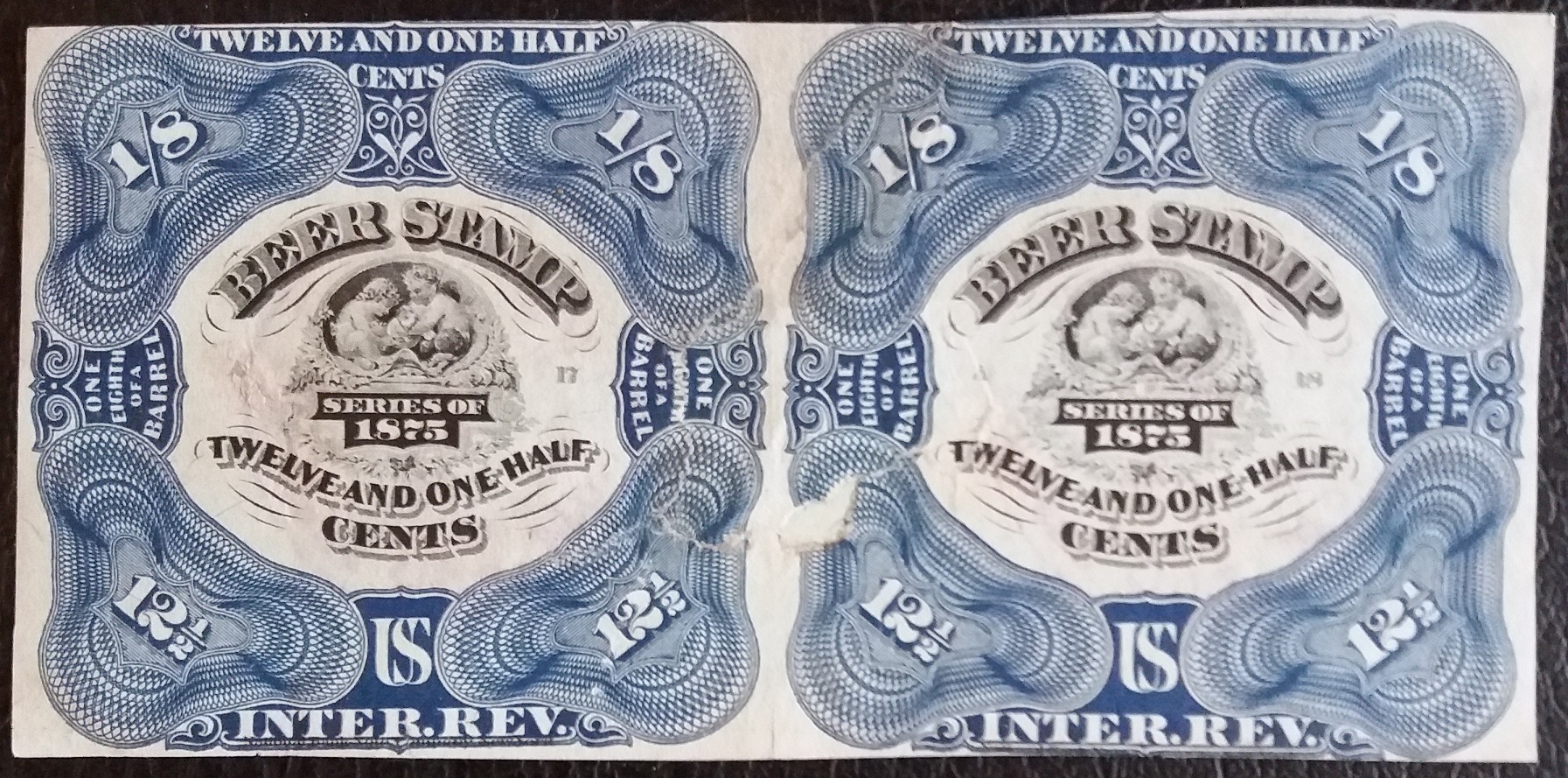 12 1/2 c 1/8 Barrel -1875 - Sc REA30 - Blue- Horizontal pair-Priester 31